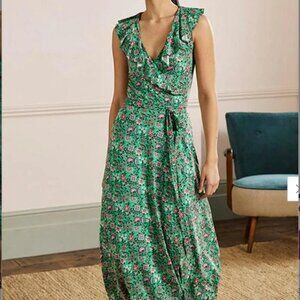 Boden Saskia Midi Wrap Dress Floral Print Stretch Jersey 4 R